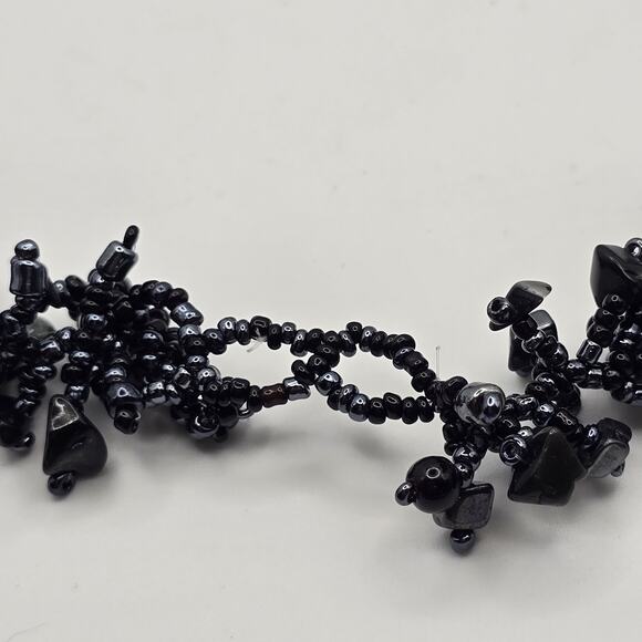 Retro Cluster Beaded Color Ink Black Stone Seed Bead Necklace Bracelet Set - Picture 9 of 16